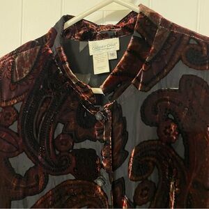 Coldwater Creek Women's Burnout Long Sleeve Mock Neck Velvet Duster Size 16